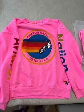Aviator Nation Neon Pink Retro Logo Sweatshirt